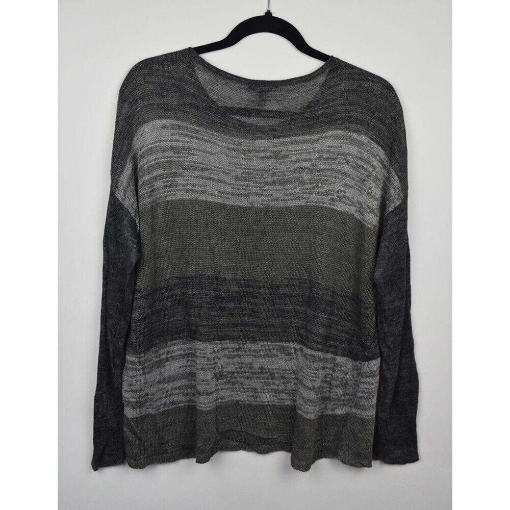 Eileen Fisher Womens Sweater Open Knit Linen Gray Striped Long Sleeve Sz Medium - Picture 12 of 16